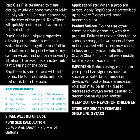 CrystalClear RapiClear cloudy-to-clear water improves viewing.