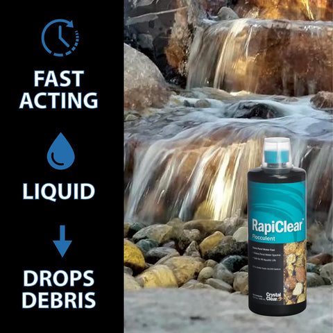 CrystalClear RapiClear used after storms to clump particles for easy removal