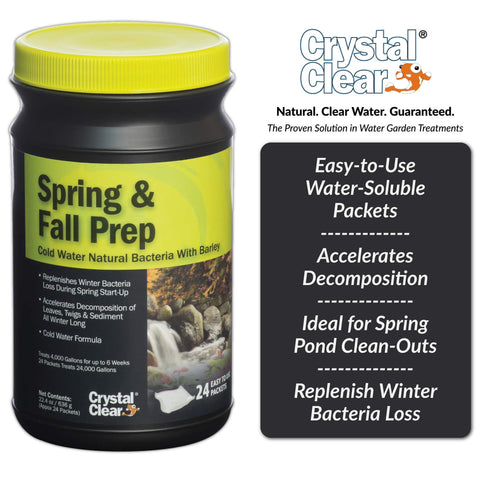 CrystalClear Spring and Fall Prep bottle shown for controlled cold water dosing.