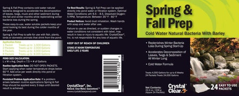 CrystalClear Spring and Fall Prep used on a pond for seasonal maintenance.