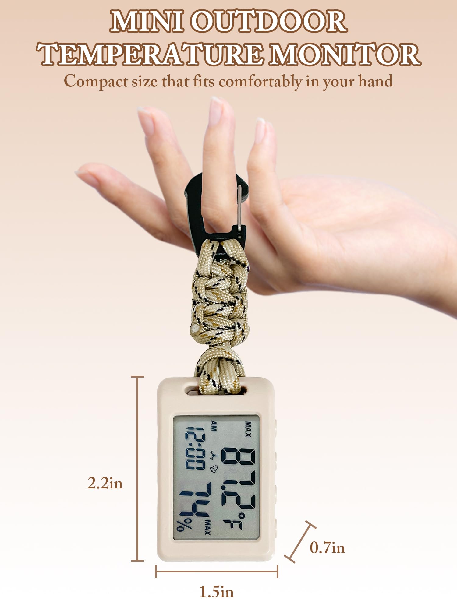 CryzhalinX thermometer with movable lanyard and desktop stand for flexible placement.