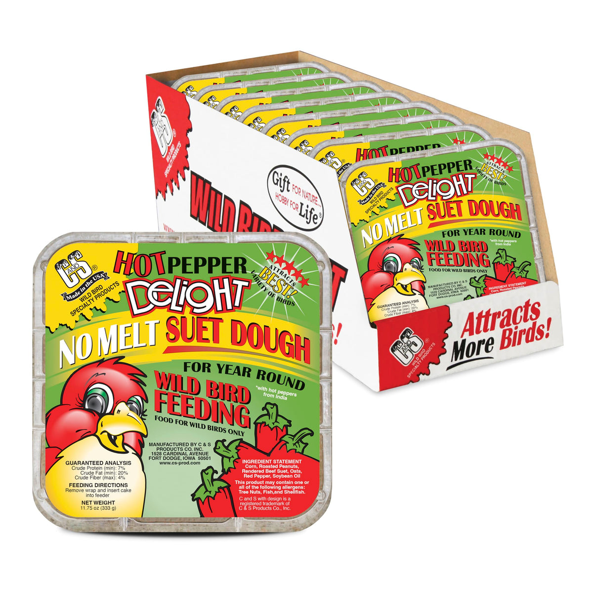 C&S Hot Pepper Delight No Melt Suet Dough front view for year-round bird feeding