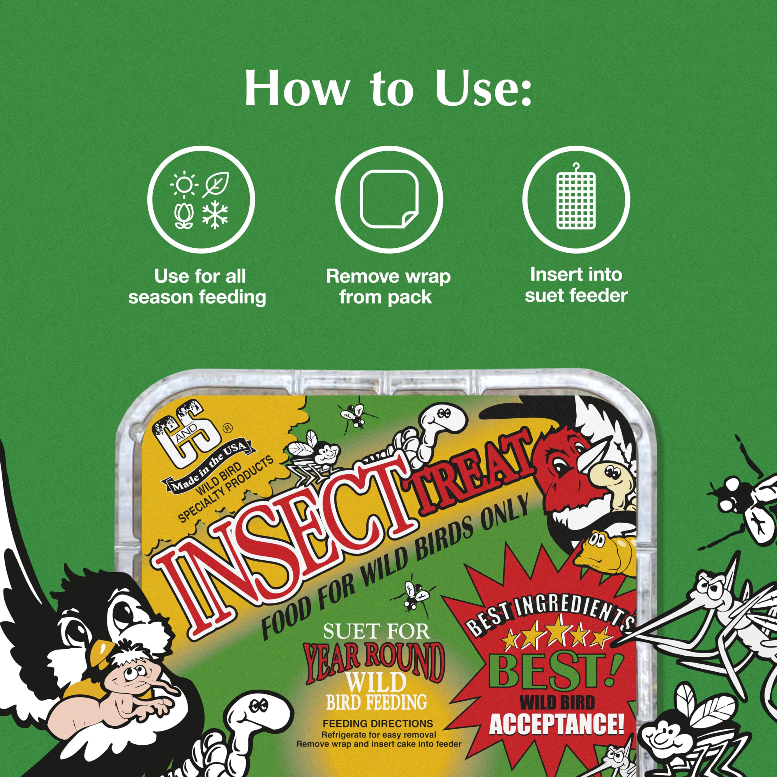C&S Insect Suet Treat flavors assortment, peanut and berry varieties.