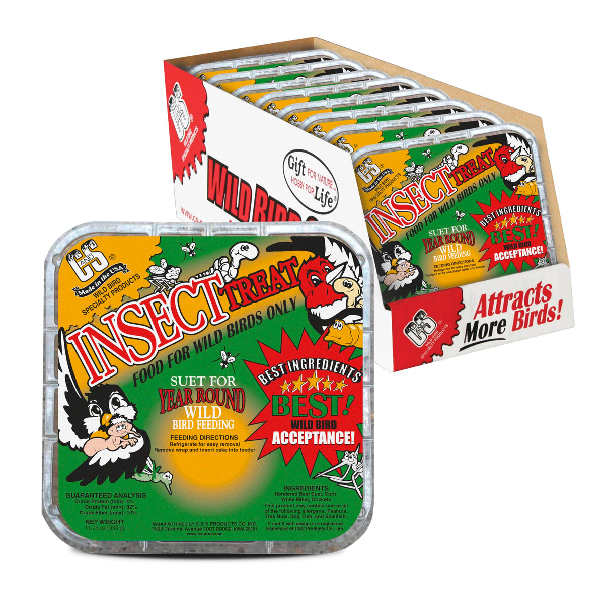 C&S Insect Suet Treat woodpecker close-up, high-energy snack supports foraging and migration.
