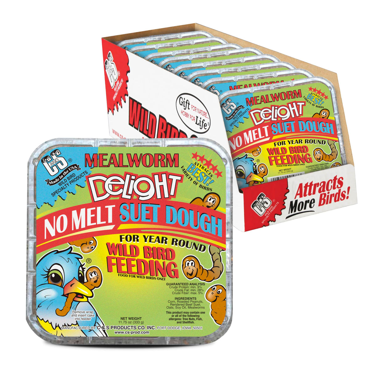 C&S Mealworm Delight no melt suet dough pack eight cakes ready for year-round feeding