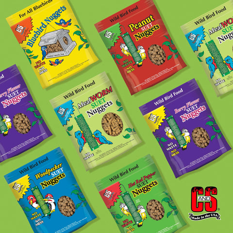 C&S Mealworm Suet Nuggets attract wrens, bluebirds, and other insect-eating birds