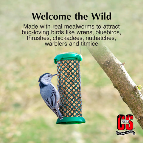 C&S Mealworm Suet Nuggets on a platform feeder encouraging active foraging