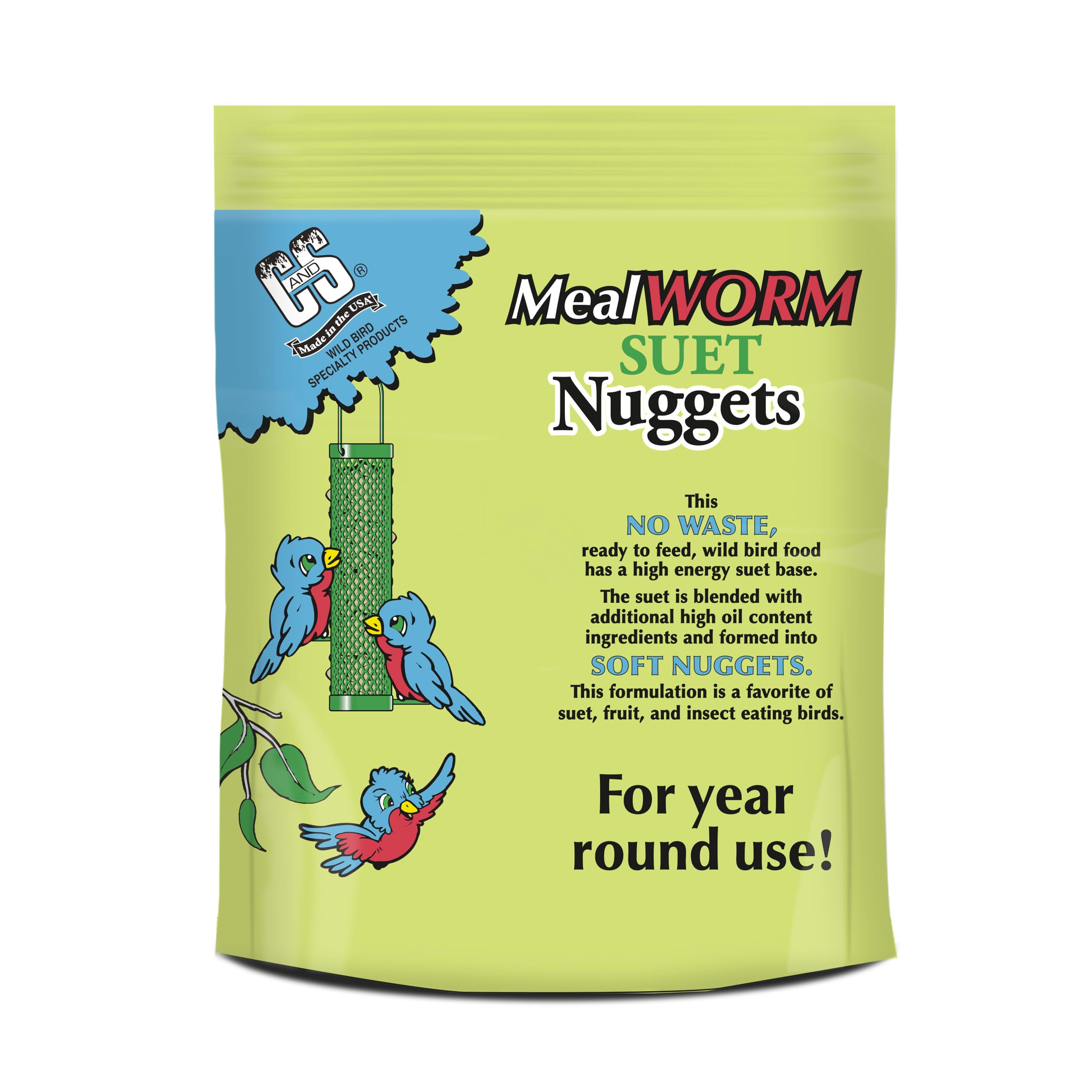 C&S Mealworm Suet Nuggets offer a soft, no-melt option