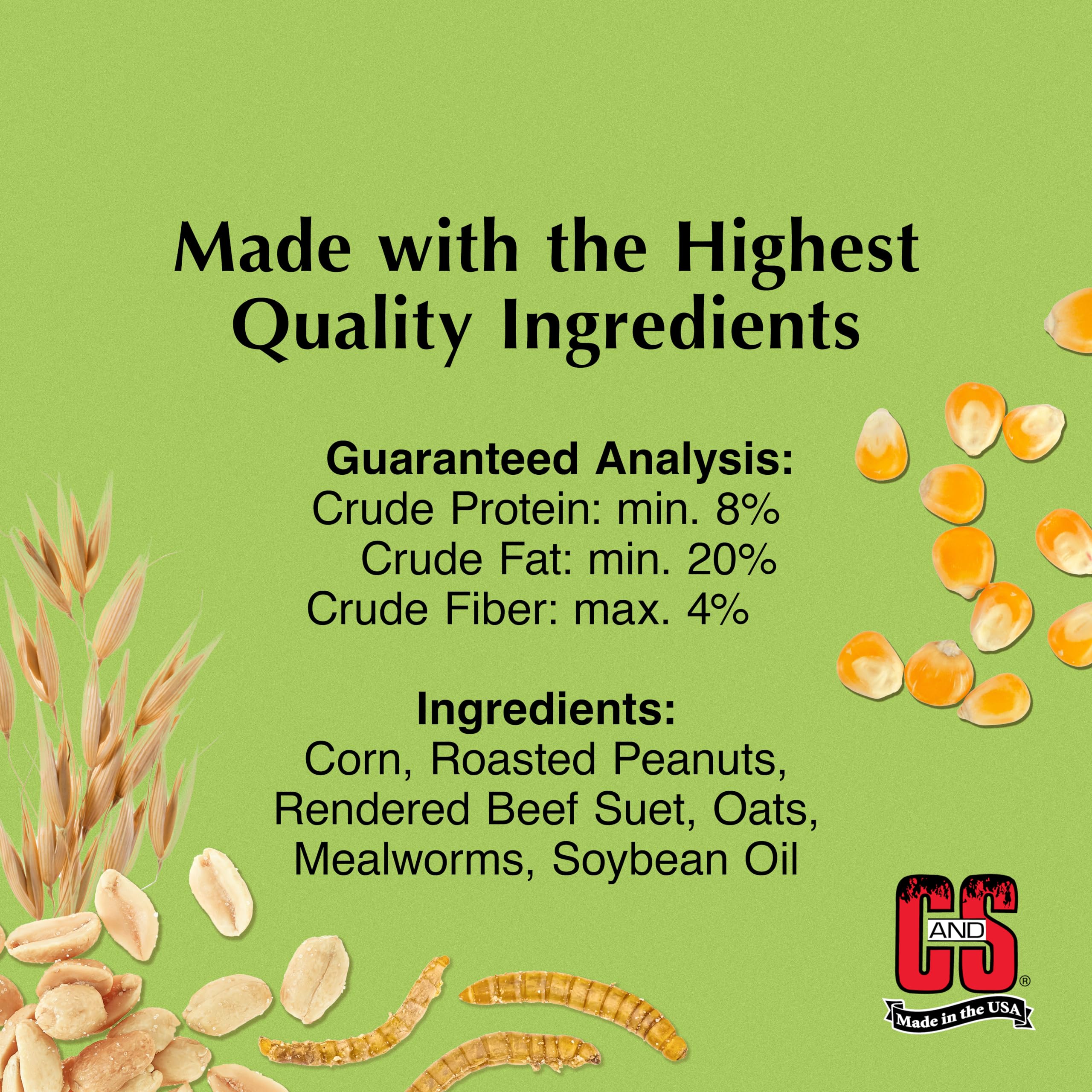 C&S Mealworm Suet Nuggets worm-shaped form attracts insect-eating birds