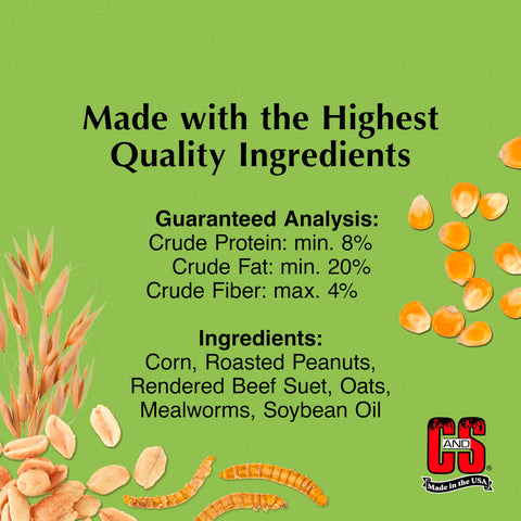 C&S Mealworm Suet Nuggets worm-shaped form attracts insect-eating birds
