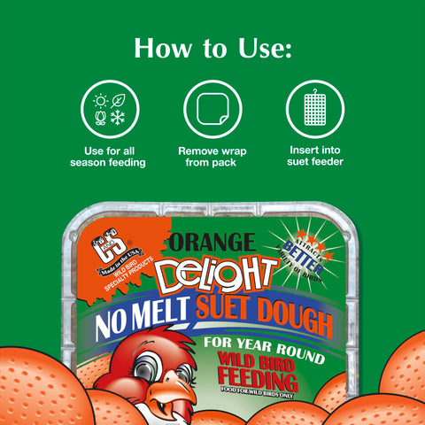 Backyard feeder with C&S Orange Delight No Melt Suet Dough.