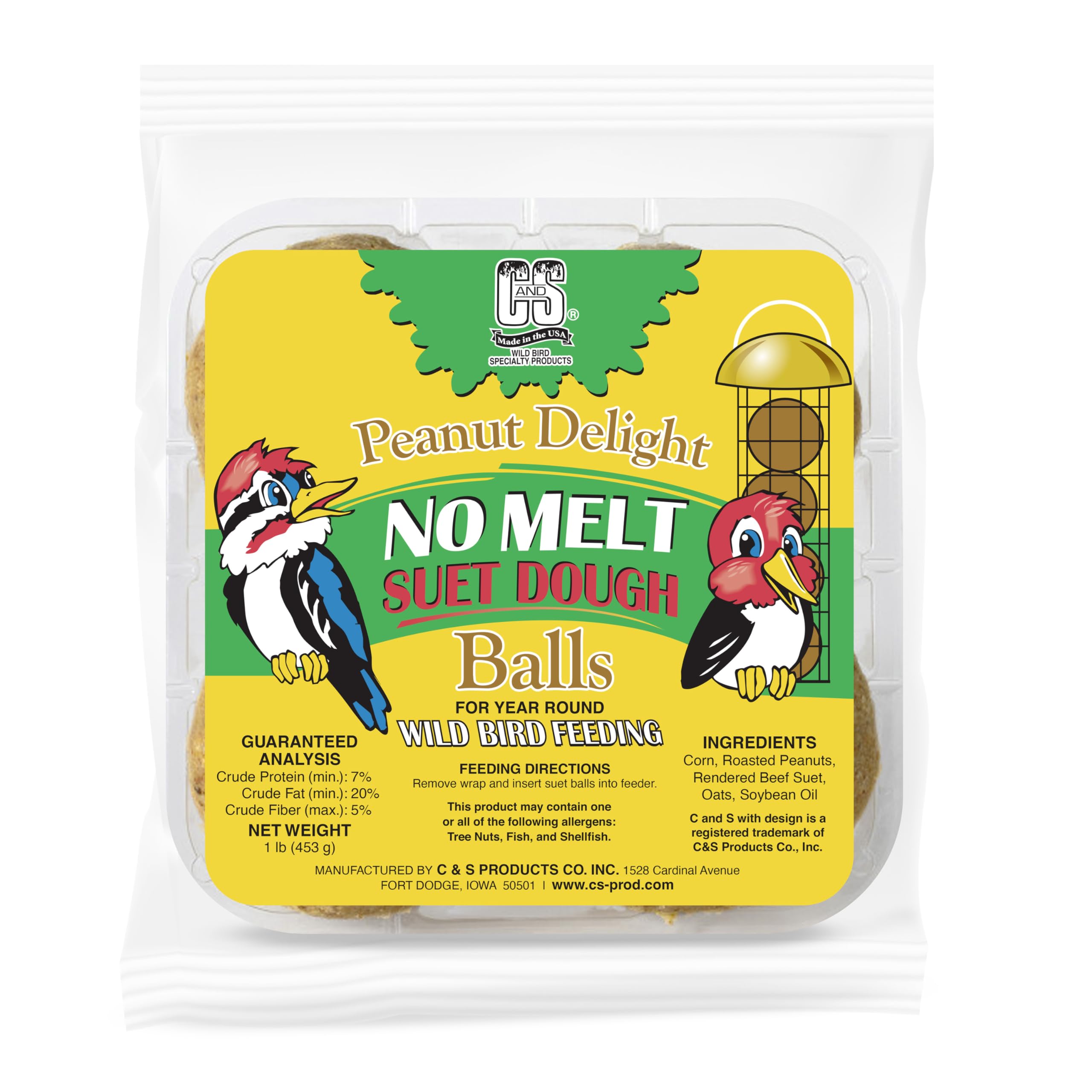 C&S Peanut Delight No Melt Dough Balls pack shown for mess-free backyard feeding
