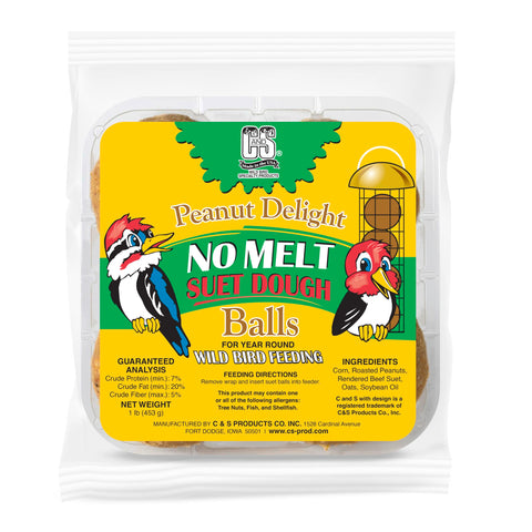 C&S Peanut Delight No Melt Dough Balls pack shown for mess-free backyard feeding