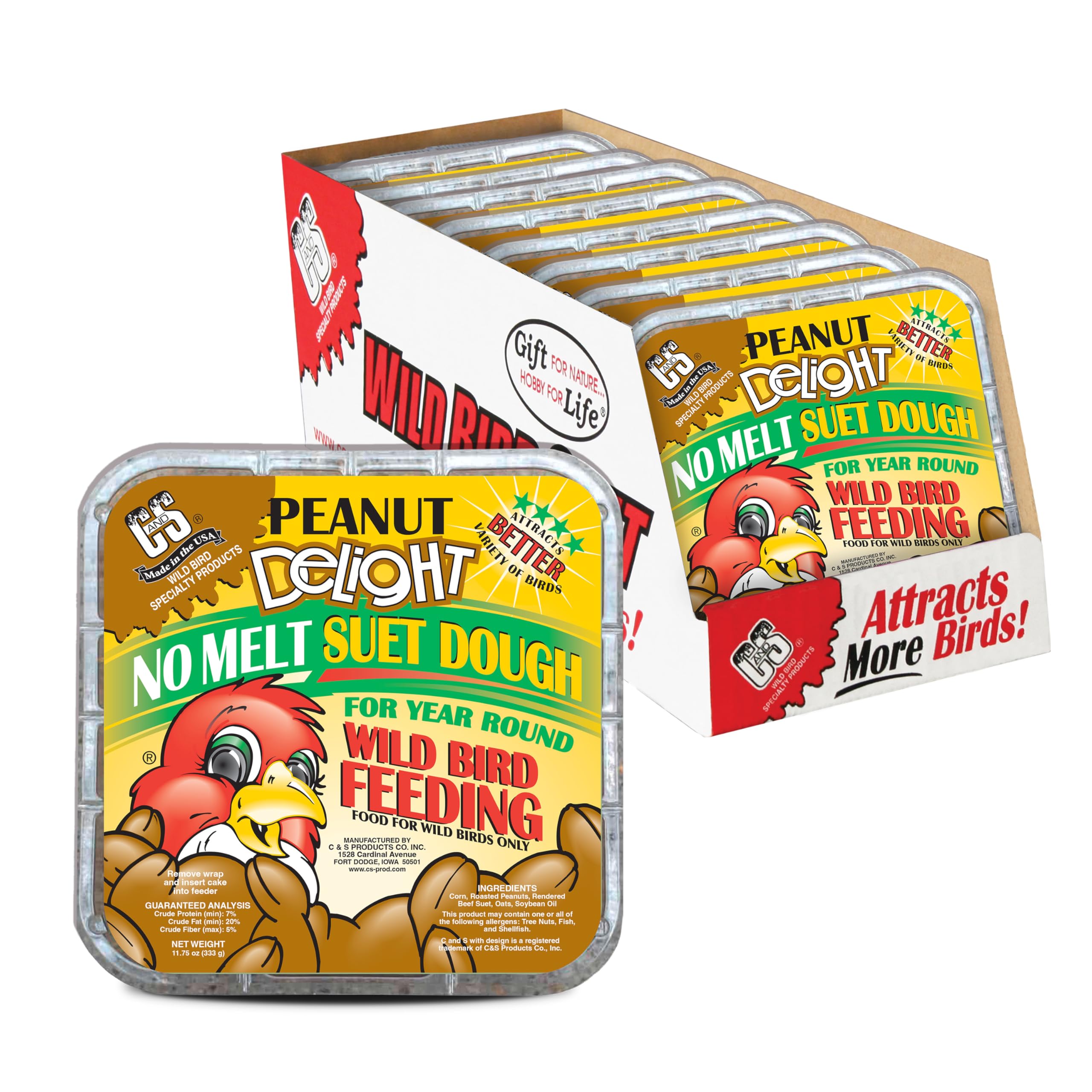 C&S Peanut Delight No Melt Suet Dough packaging, eight-pack, for year-round feeding.
