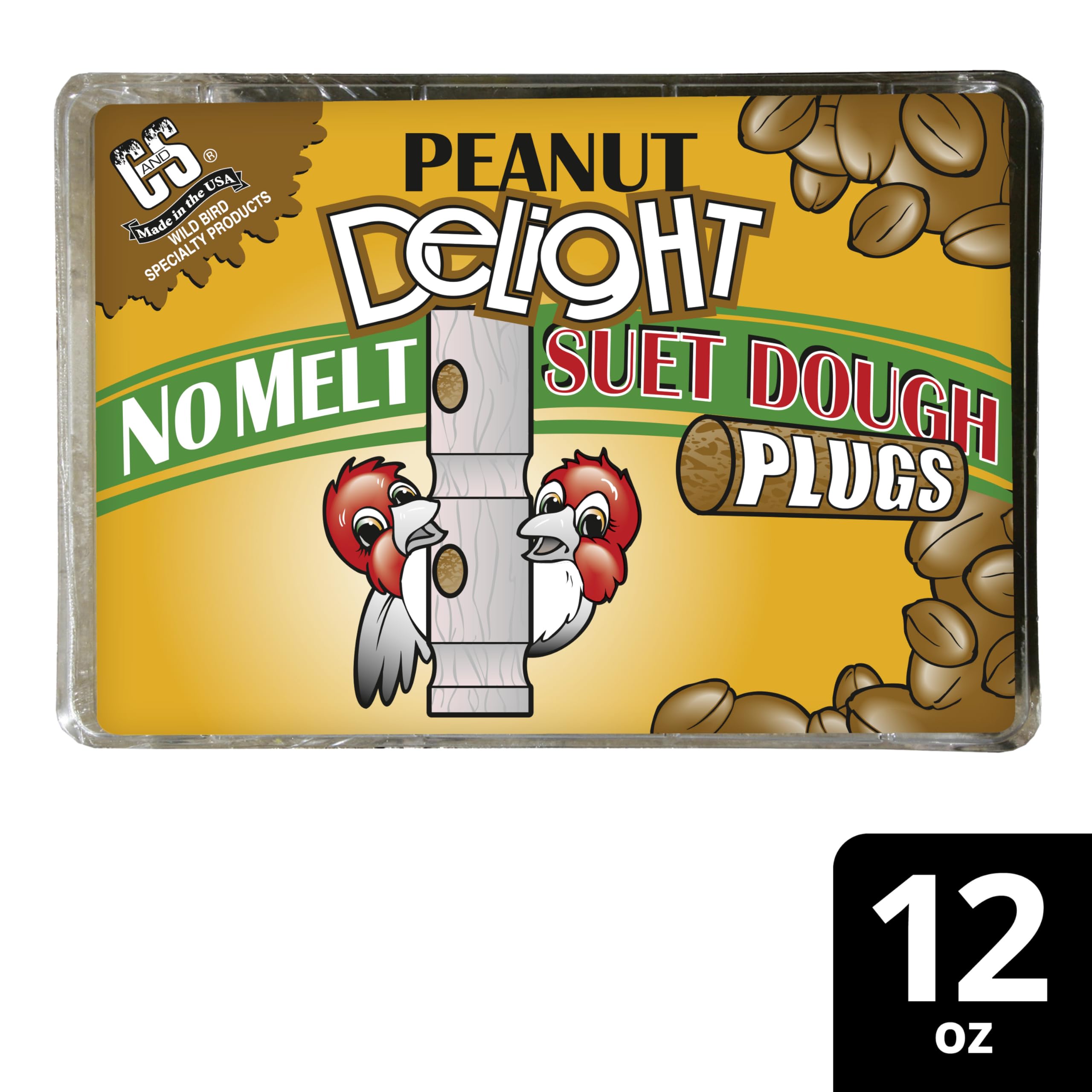 C&S Peanut Delight No Melt Suet Dough Plug has a soft dough texture for steady feeding.