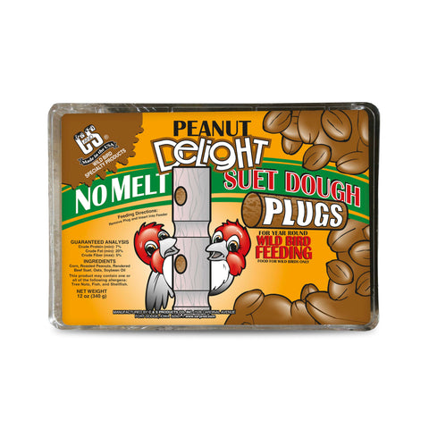 C&S Peanut Delight No Melt Suet Dough Plug attracts woodpeckers and promotes natural foraging.