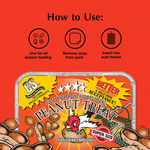 CS Peanut Suet Treat packaging shows eight cakes for ongoing feeding.