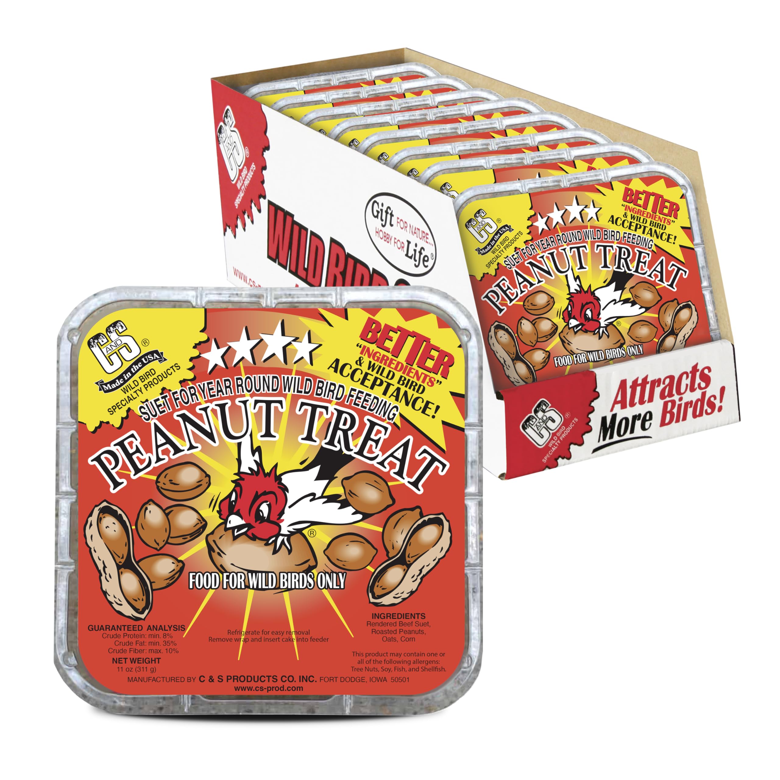 CS Peanut Suet Treat woodpecker on feeder provides energy with roasted peanuts.