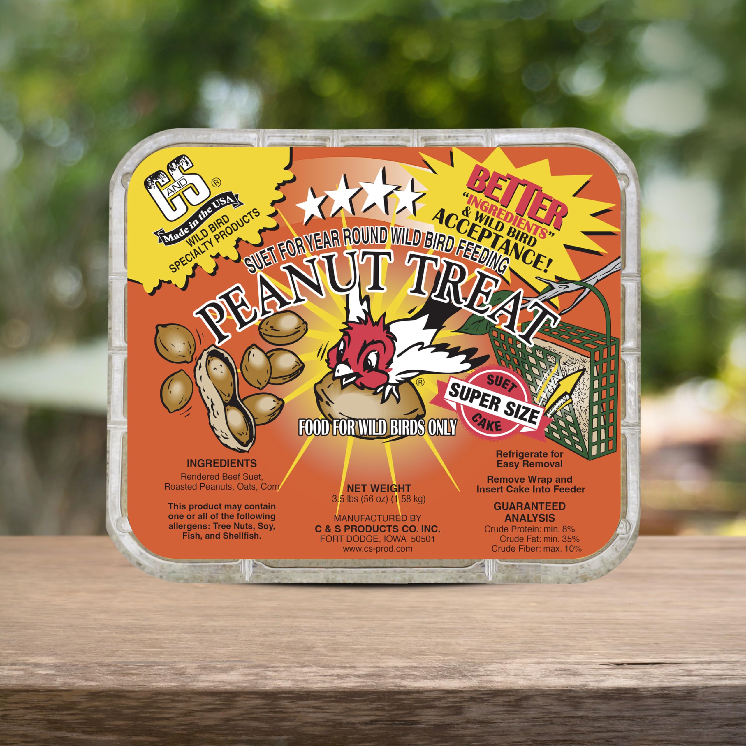 CS Peanut Suet Treat ideal for year-round backyard feeding.
