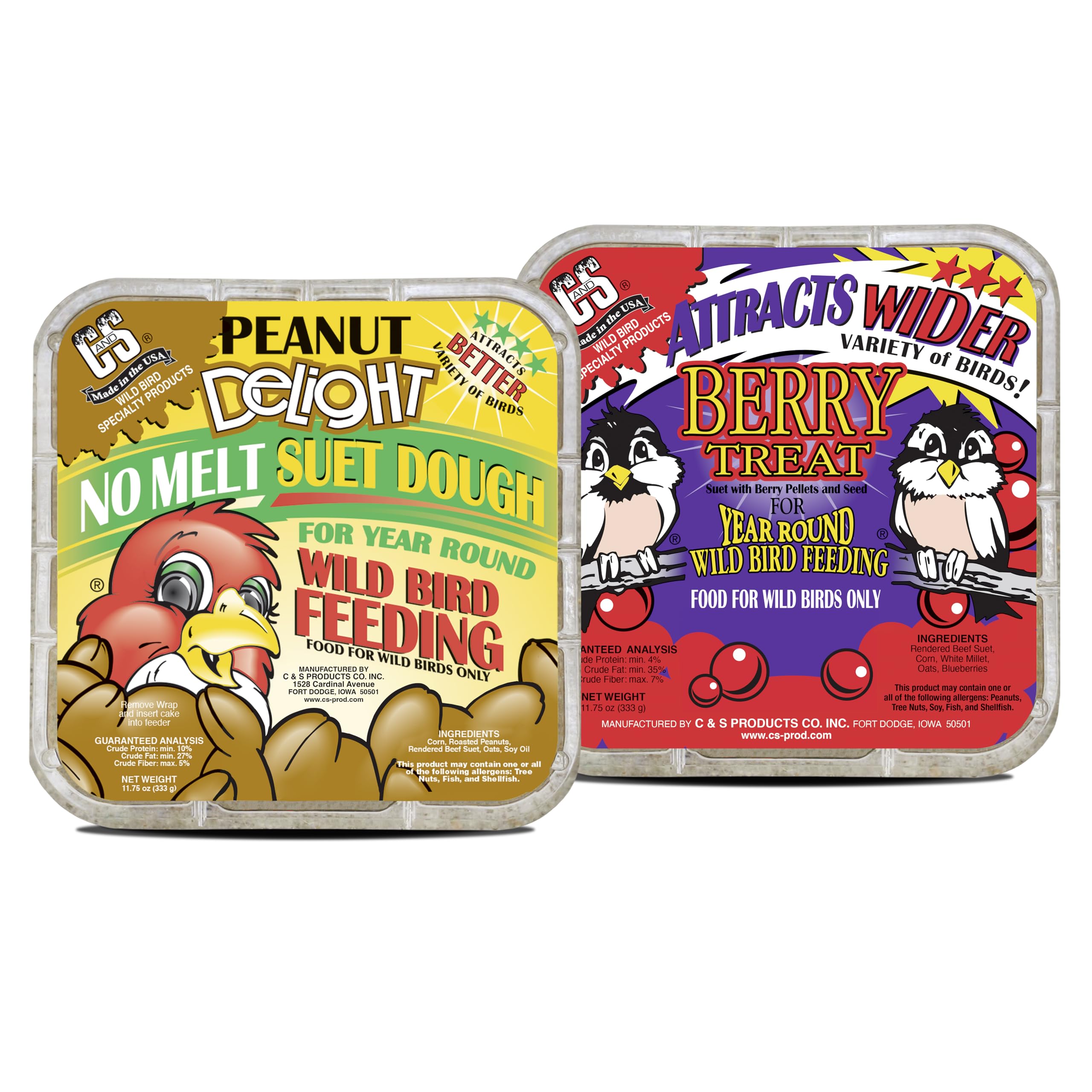 C&S Suet Variety Value Pack peanut-delight-dough attracts fruit- and nut-eating birds