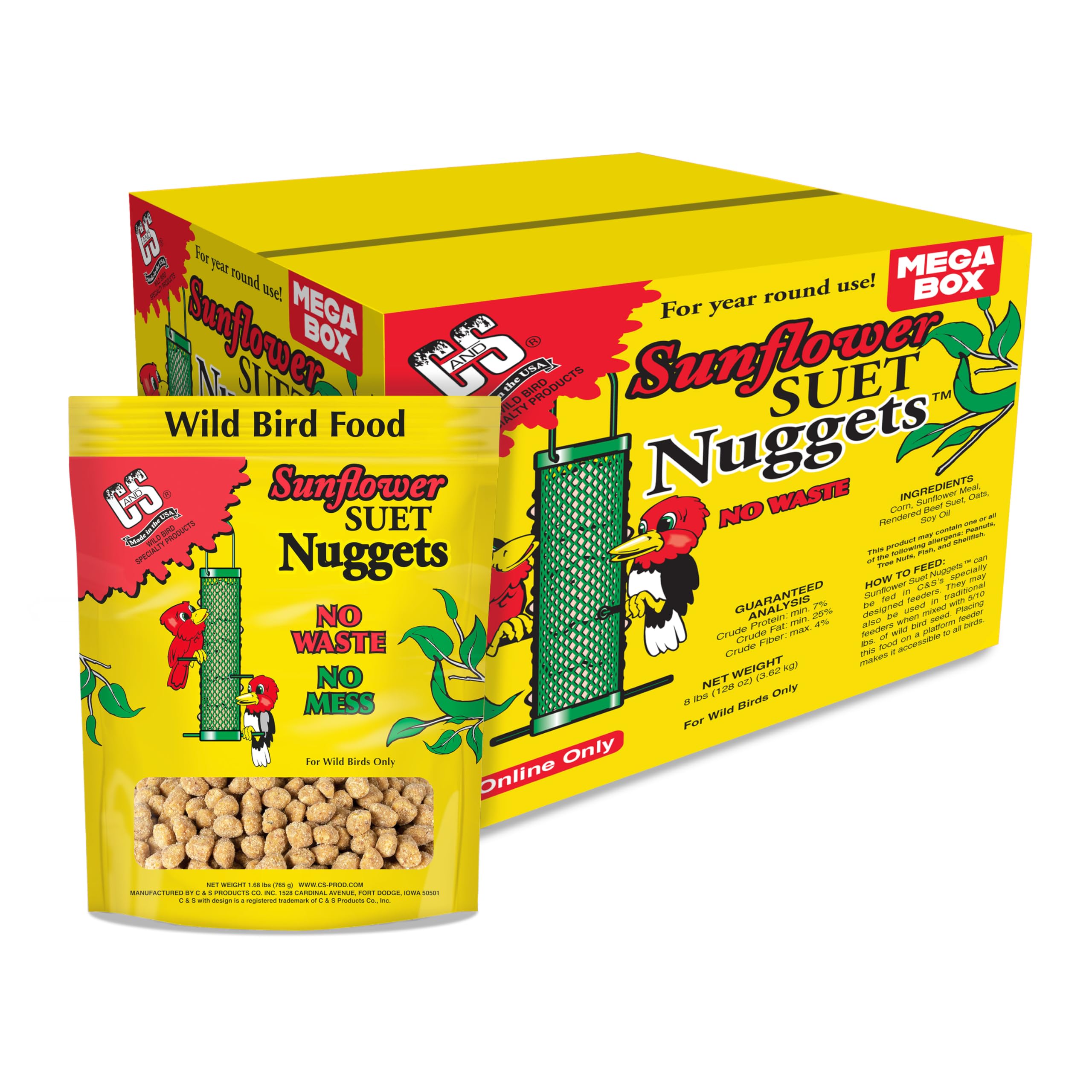 C&S Sunflower Suet Nuggets in a feeder for mess-free backyard feeding