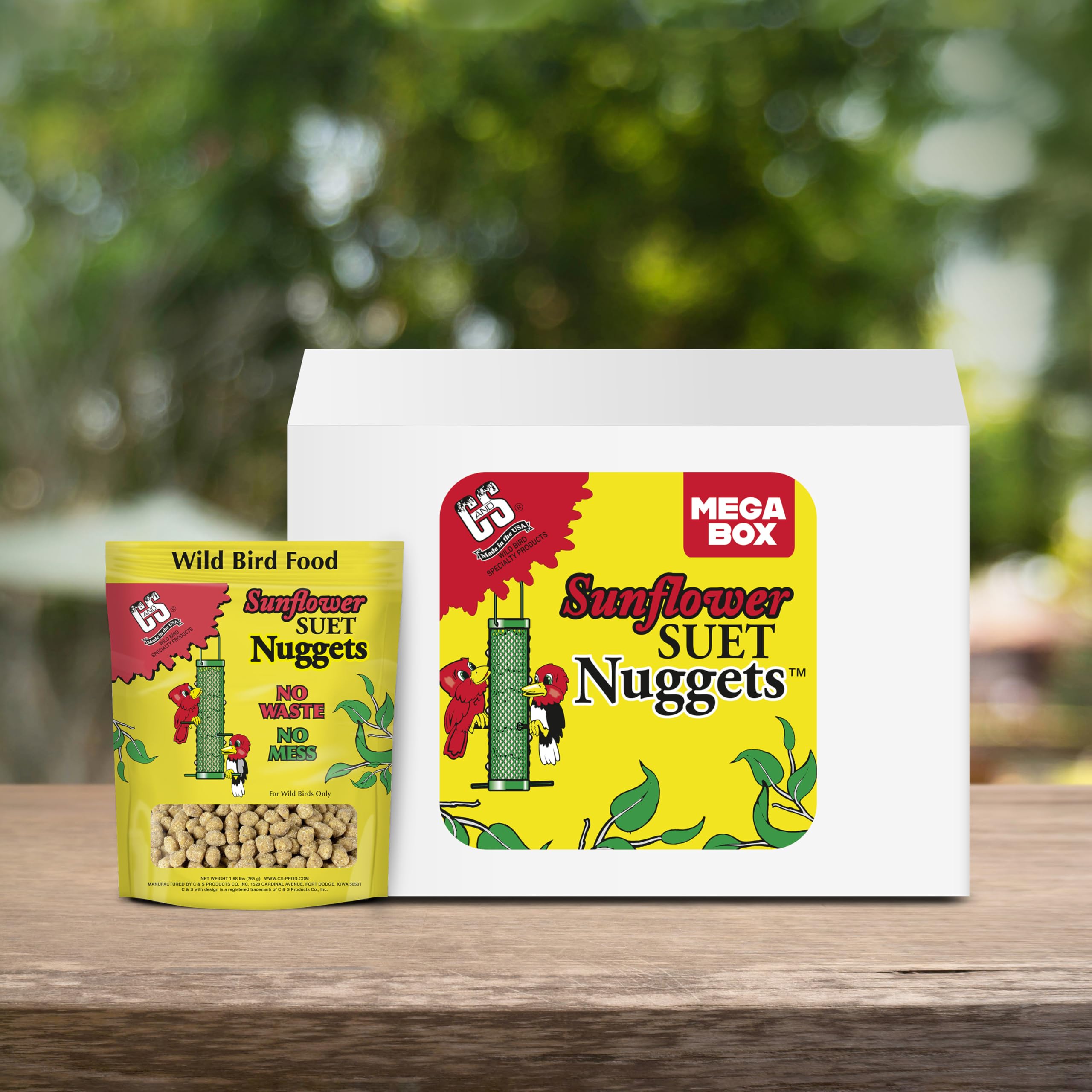 Berry flavored C&S Sunflower Suet Nuggets appealing to insects and fruit-eating birds
