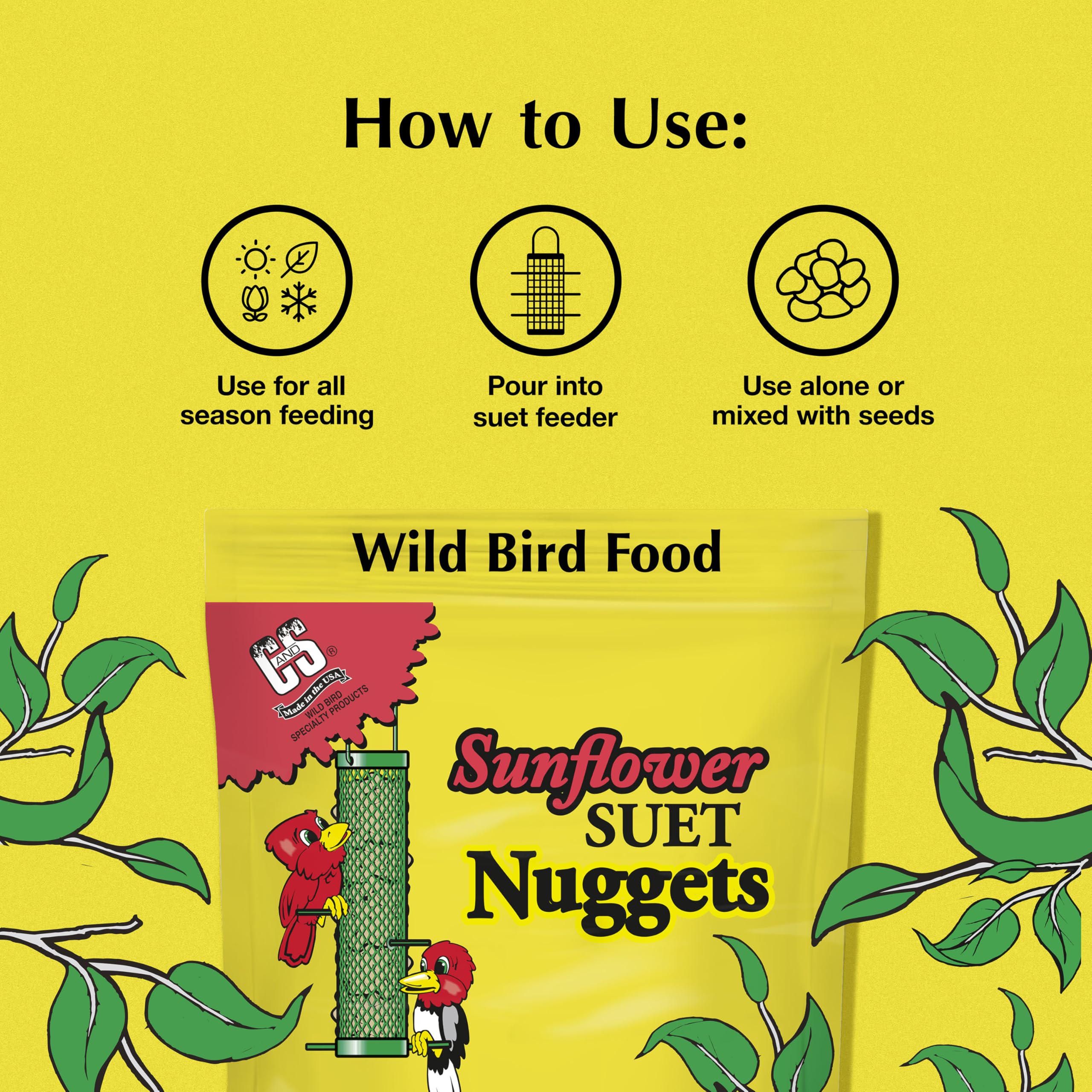 USA-made C&S Sunflower Suet Nuggets shown with a seed mix