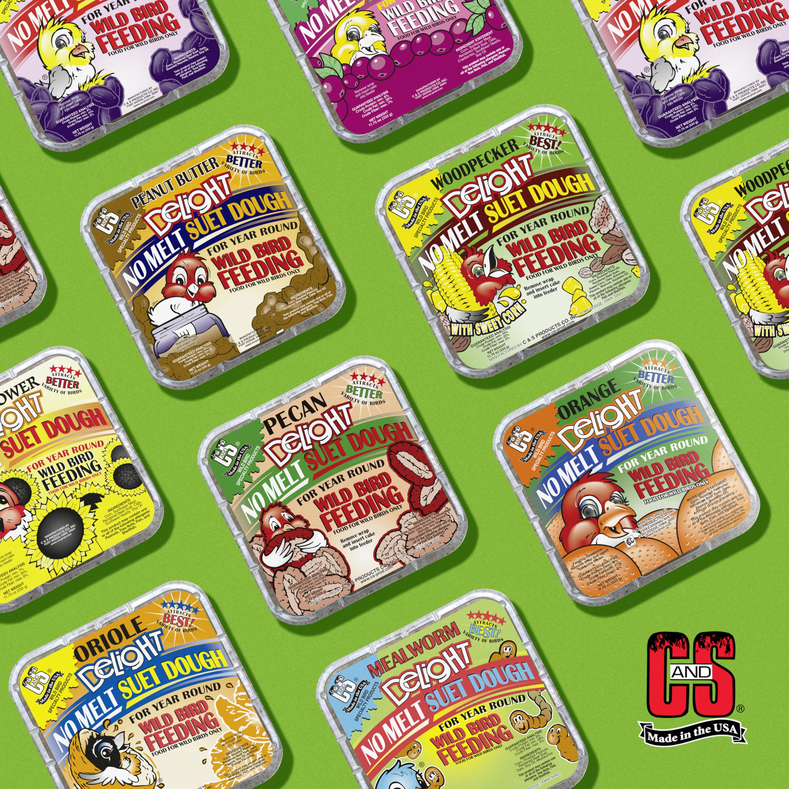 CS Woodpecker Delight flavors including peanut, berry, and apple.
