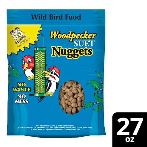 Group of garden birds gathered around C&S Woodpecker Suet Nuggets