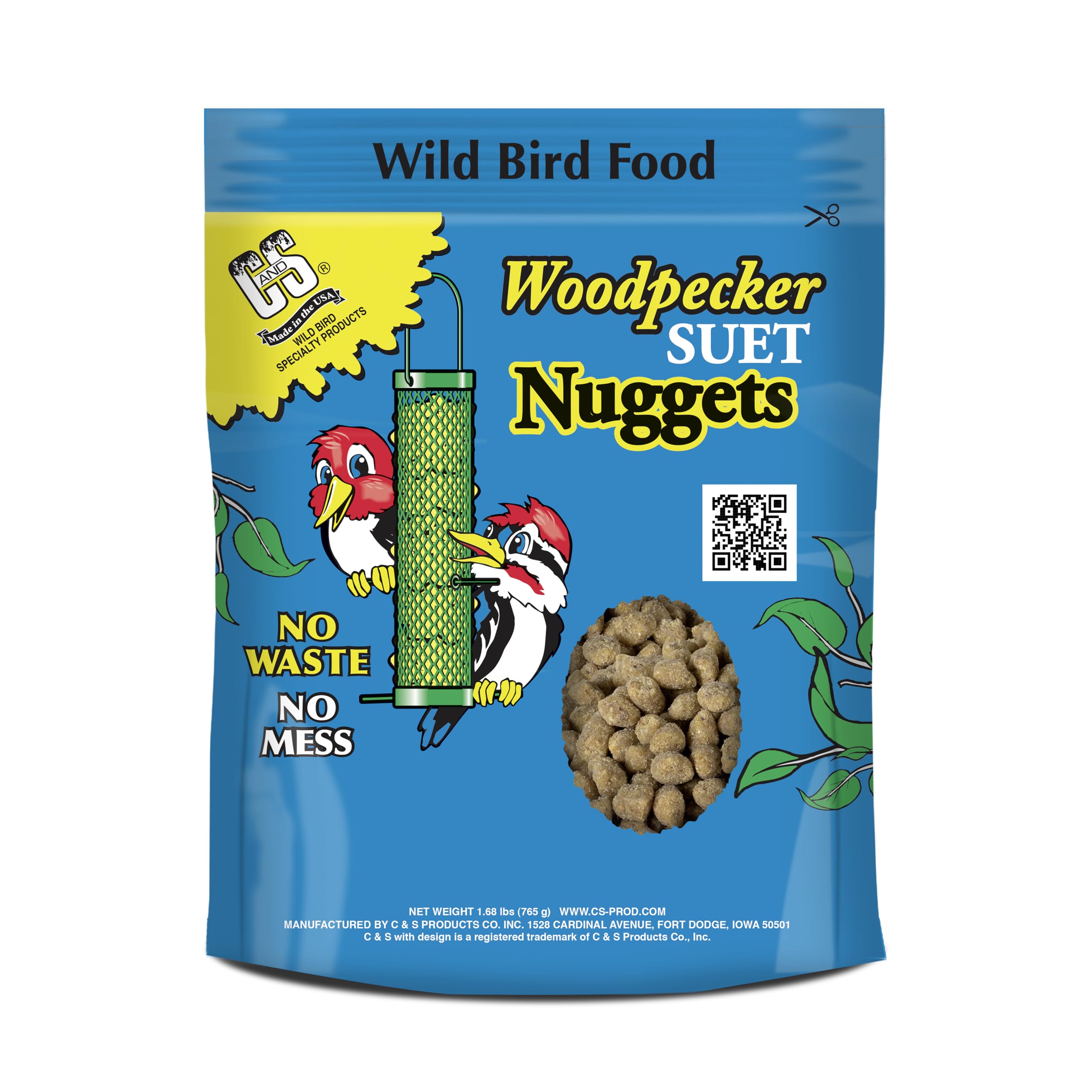 C&S Woodpecker Suet Nuggets packaging shown for a clean feeding solution in backyards