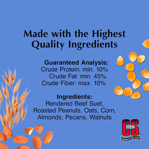 C&S Woodpecker Suet Treat ingredients highlight nuts and fats.