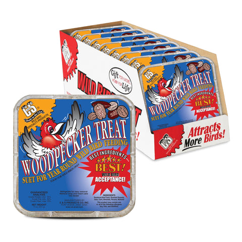 C&S Woodpecker Suet Treat front view, compact energy cake for year-round feeding.