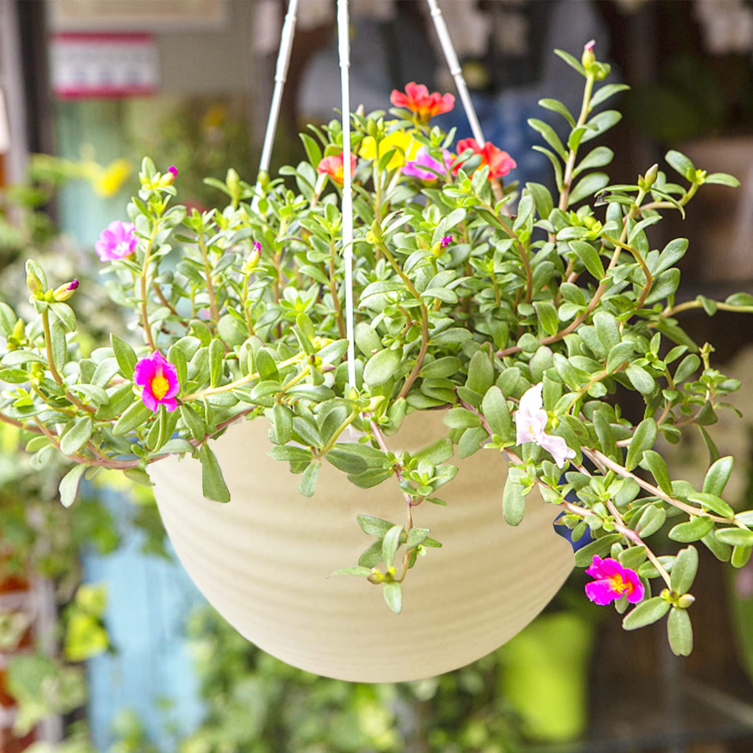 Cshangzei creamy-white self-watering hanging planter creates soft accents with easy care.