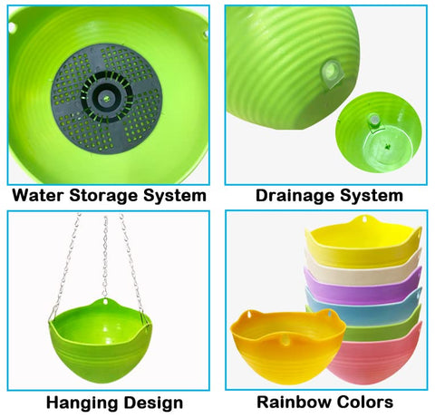 Cshangzei orange self-watering hanging planter adds vibrant color while protecting roots with drainage.