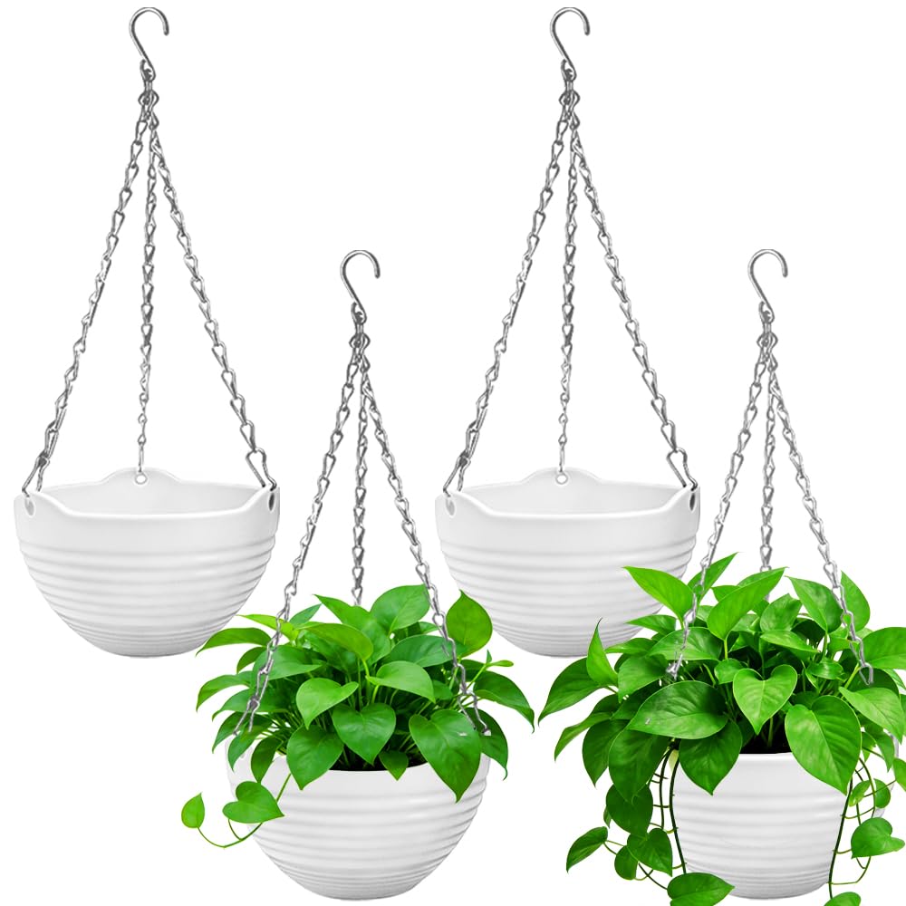 Cshangzei hanging planter 8-inch round white with self-watering design for easy indoor gardening.