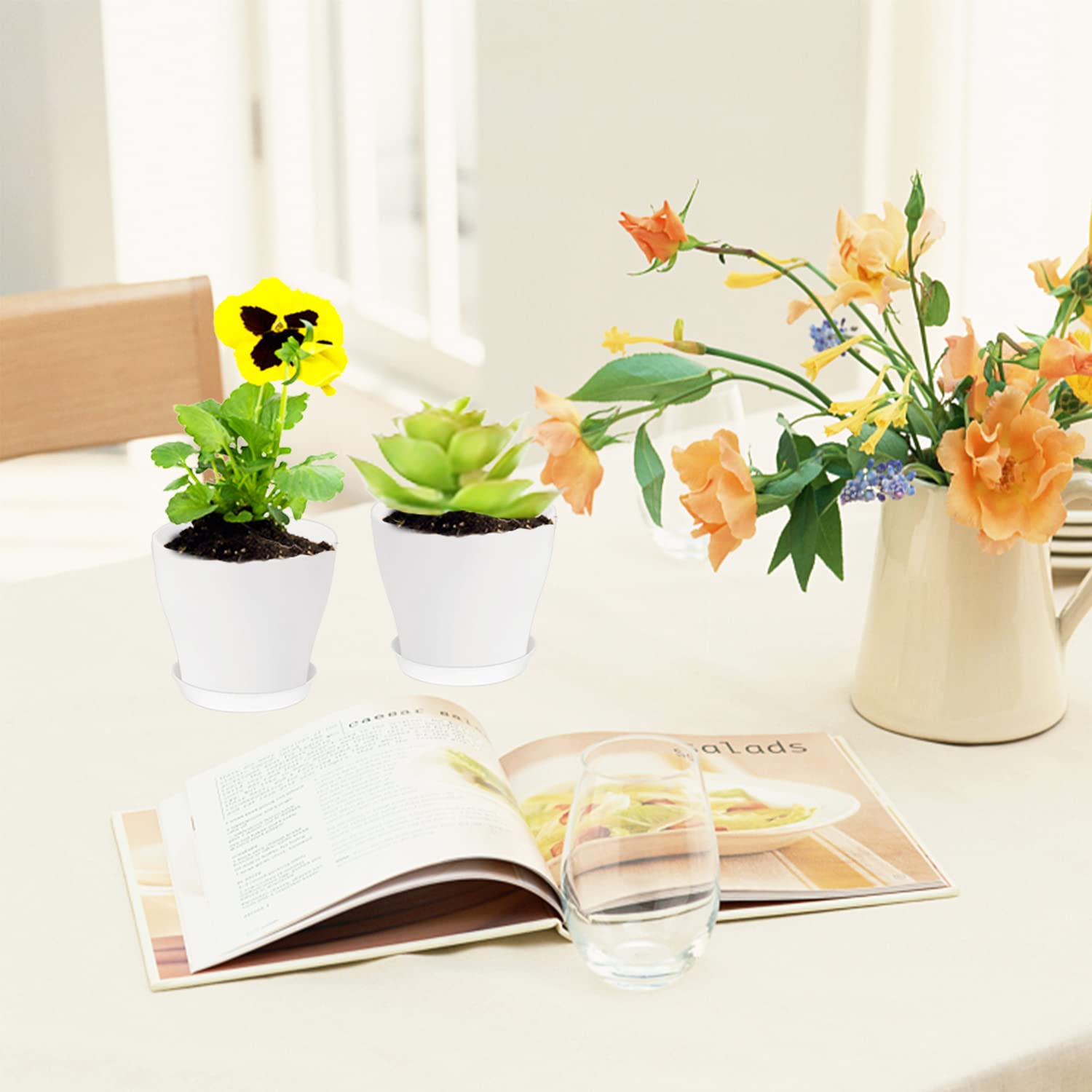 Cshangzei modern round white planter ideal for windowsill decor.
