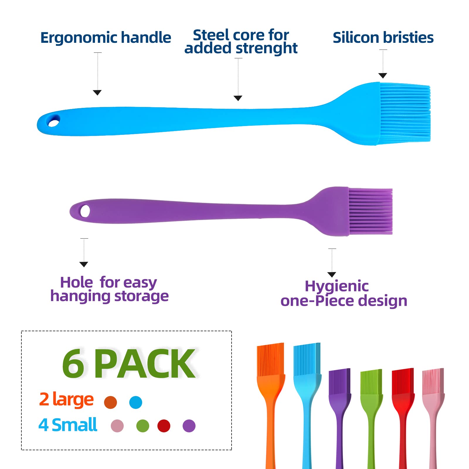 Cualork silicone pastry brush head close-up shows heat-resistant bristles for sauces.