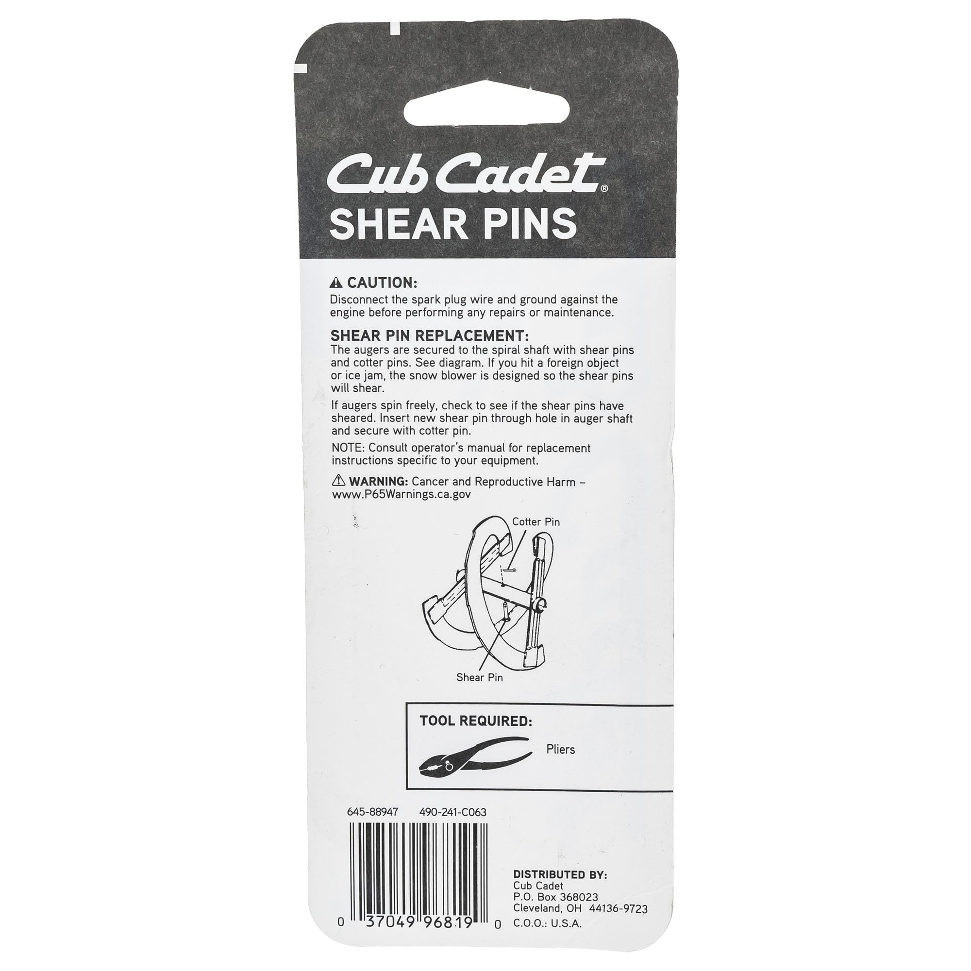 Cub Cadet OEM-738-04124 bow-tie cotter pins included for secure installation