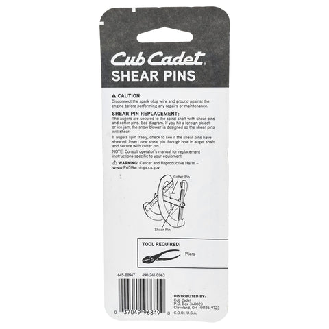 Cub Cadet OEM-738-04124 bow-tie cotter pins included for secure installation