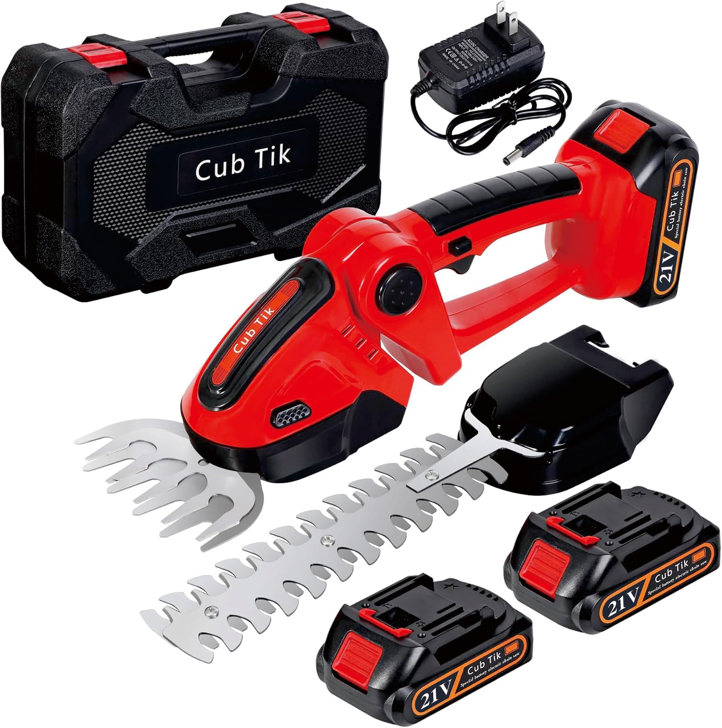 Cub Tik hedge trimmer 2-in-1 front view showing compact design for easy yard work.