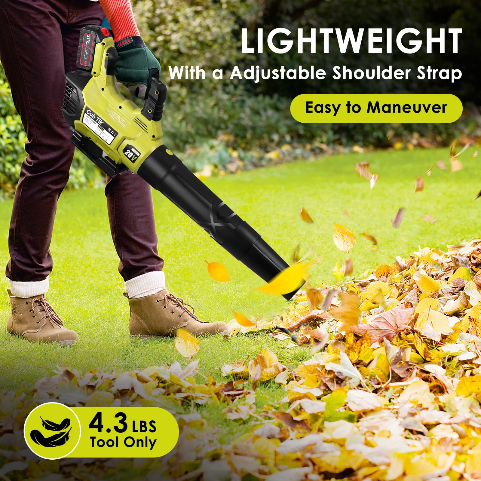 Low-noise operation from Cub Tik cordless blower for neighbors