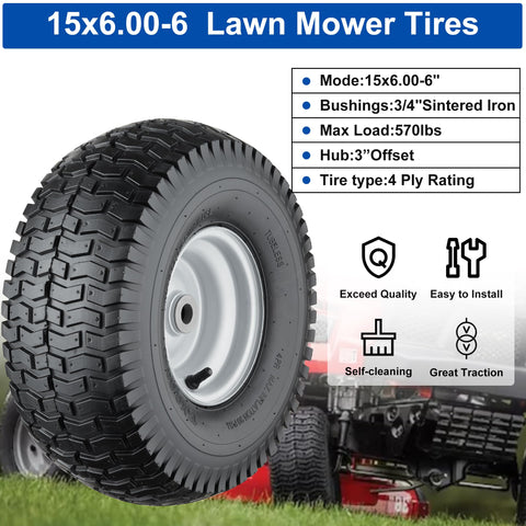 Cubesprings 15x6-00-6 four ply tubeless tire delivers stable grip and smooth ride.