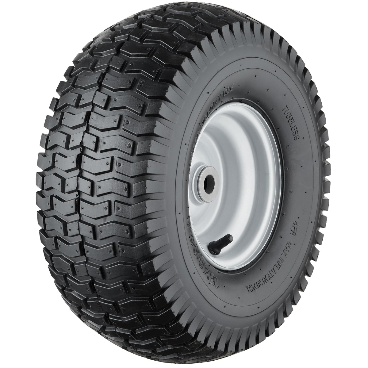 Cubesprings 15x6-00-6 front lawn mower tire with offset hub improves steering control.