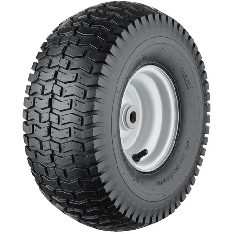 Cubesprings 15x6-00-6 front lawn mower tire with offset hub improves steering control.