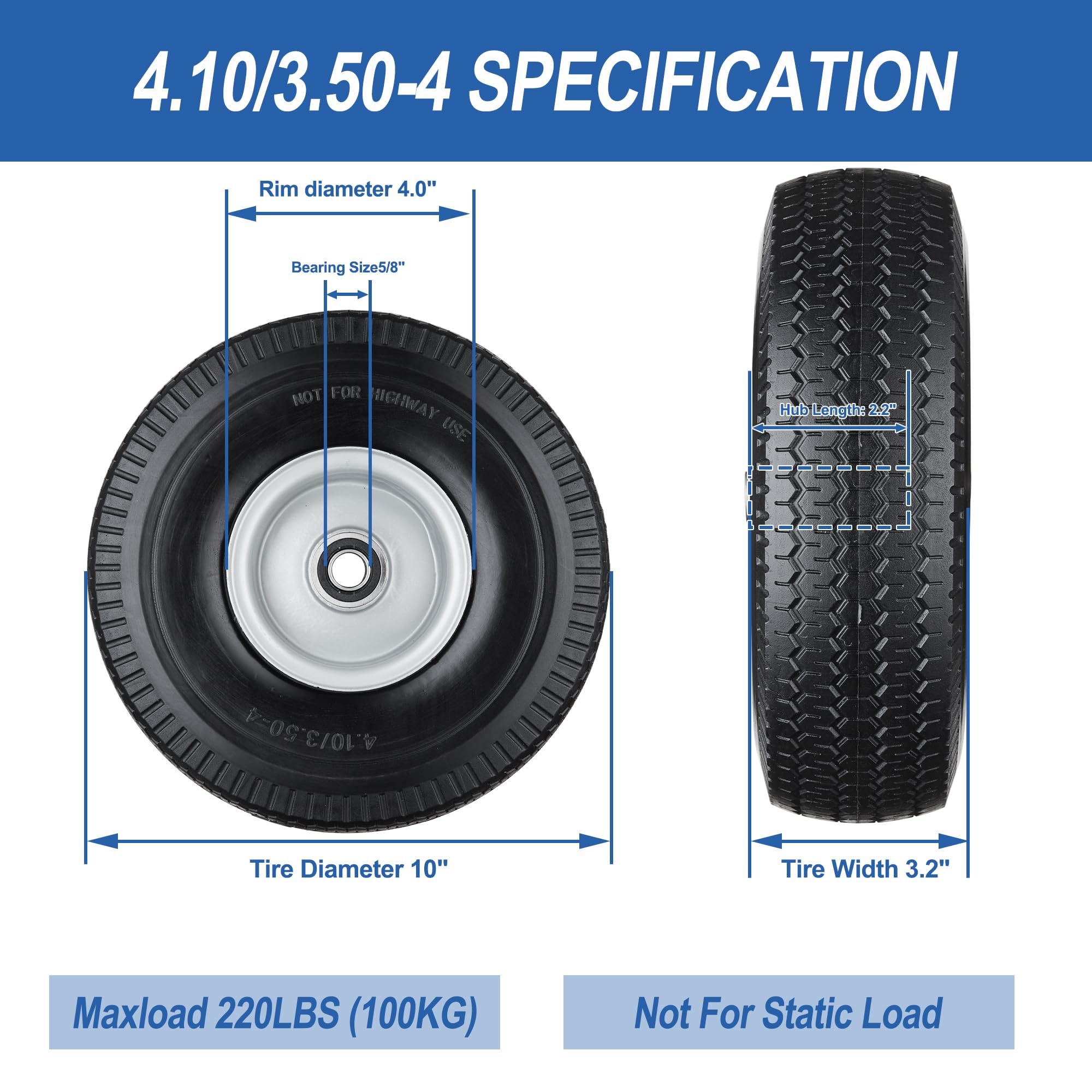 Cubesprings 410-350-4 tire side view highlighting robust wheel balance for garden tools