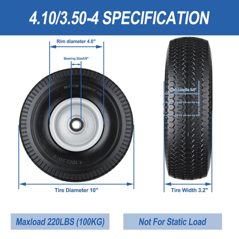 Cubesprings 410-350-4 tire side view highlighting robust wheel balance for garden tools