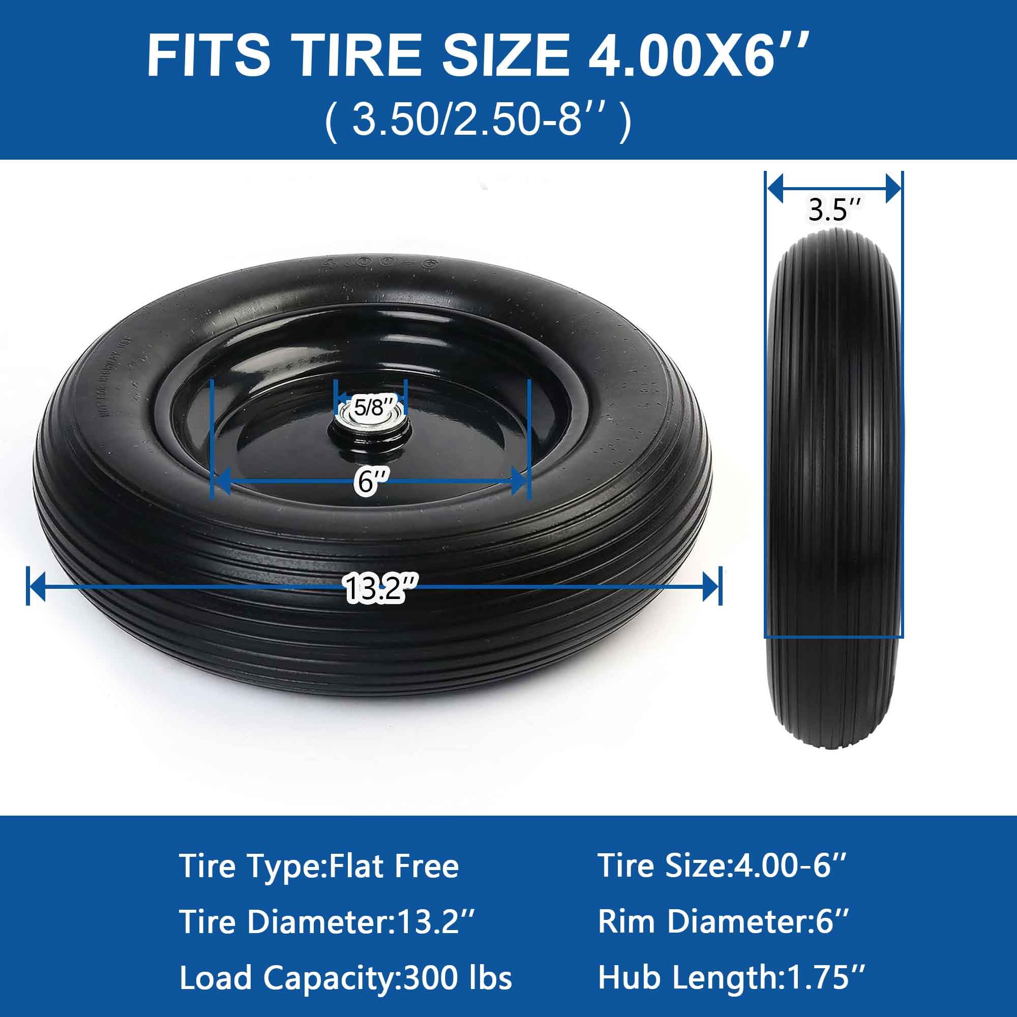 Cubesprings ribbed-tread wheelbarrow tire for superior traction on rough surfaces