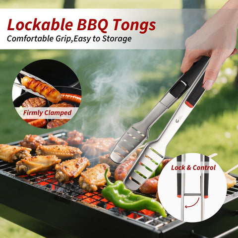 CuCut BBQ Tools Set display showing all four utensils for outdoor grilling