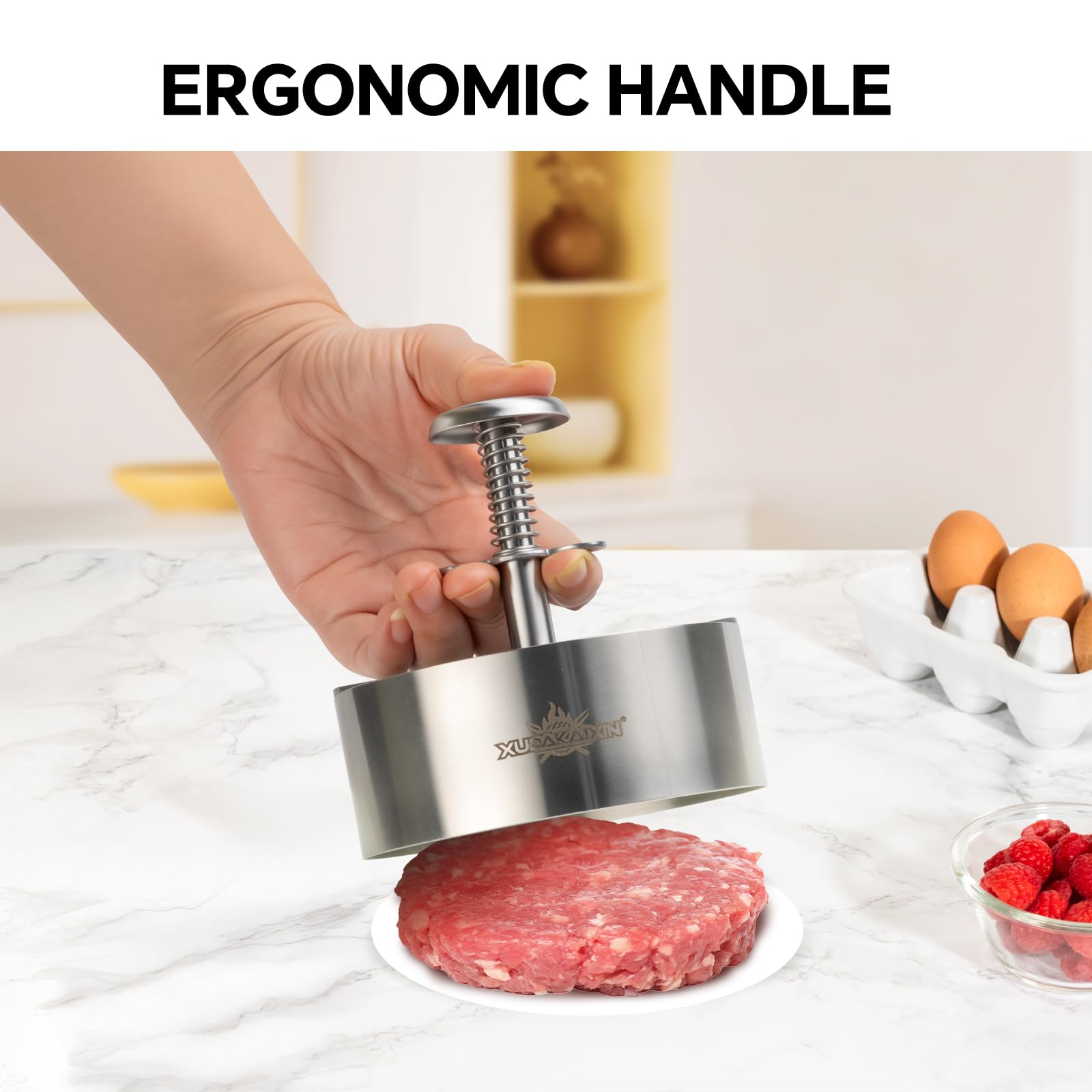 Cuexorik hamburger press with easy-release patty mold