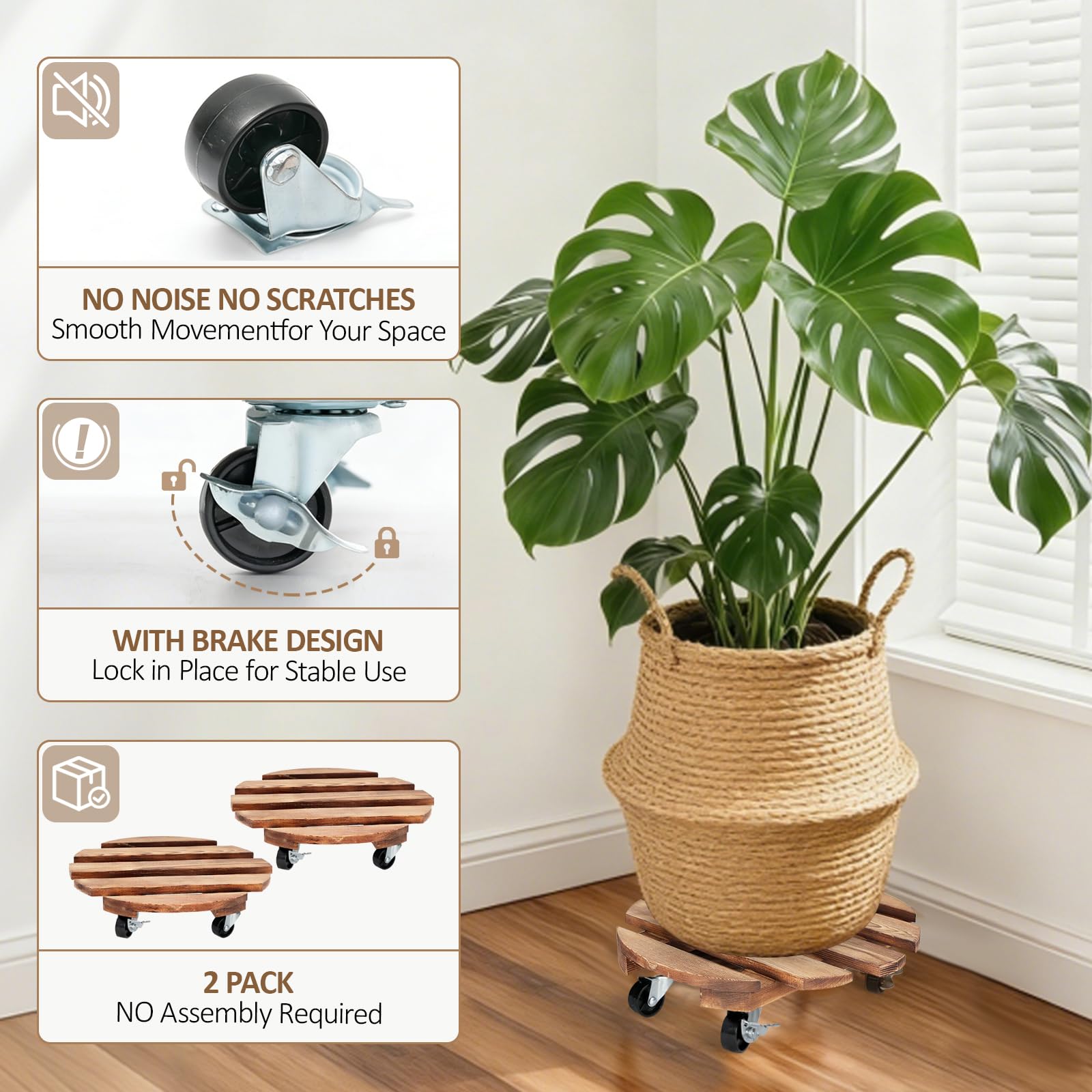 CuffUp rustic wood plant stand complements outdoor decor while protecting surfaces